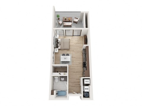 Floor plan for studio, 1 bath, 646 sqft